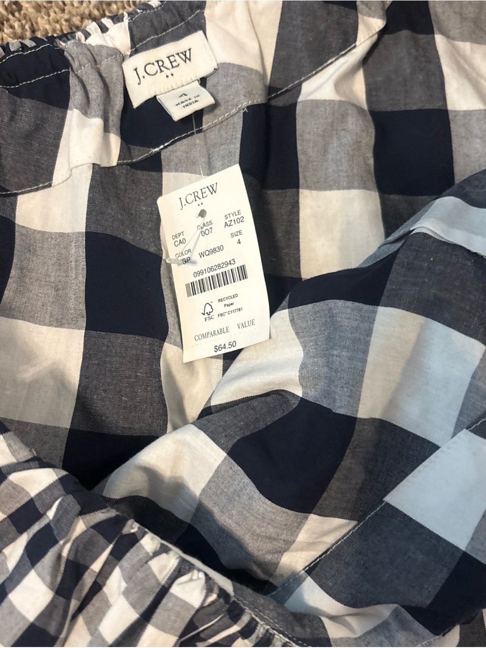 NWT J. Crew Gingham One Shoulder Blouse - Picture 7 of 7